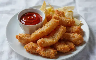 Chrupiące popsy z kurczaka z ketchupem i chipsami. Idealna przekąska na imprezę.